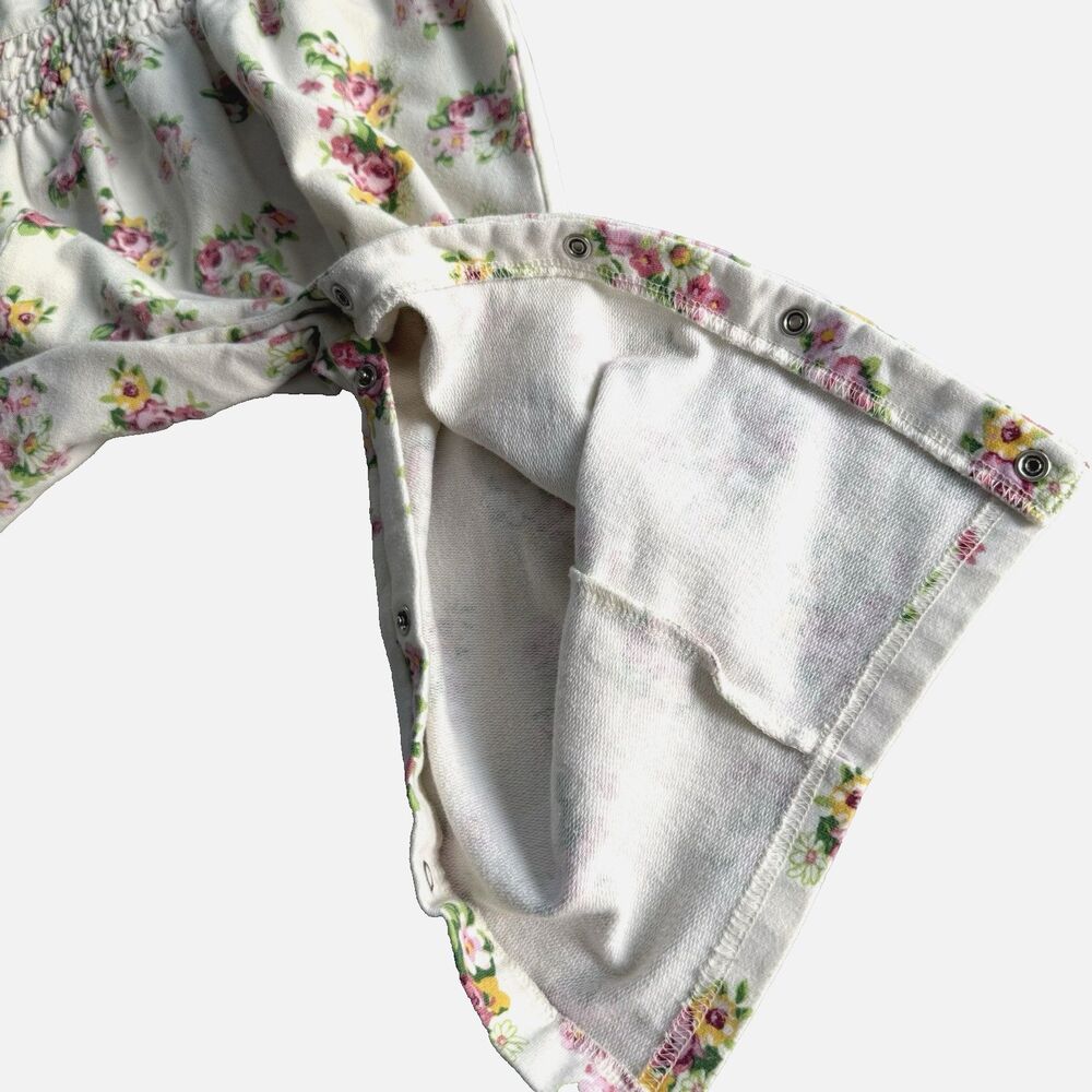 Vtg 90s Toddler Girl 24M One Piece Bubble Romper Outfit Floral Smocked - Picture 6 of 7